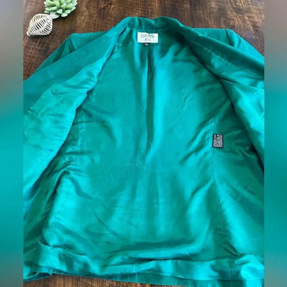 Kasper A.S.L. | Emerald Green 100% Silk Two Piece Skirt & Blazer Set - Picture 7 of 14